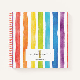 Waterverf Rainbow Stripes Monogram Script Name Notitieboek