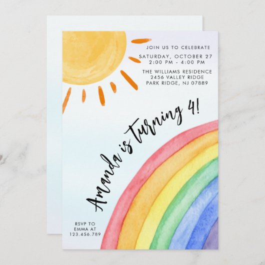 Waterverf Rainbow Sunshine Verjaardag Kaart (Voorkant / Achterkant)