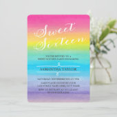 Waterverf Rainbow Sweet Sixteen Party Invite Kaart (Staand voorkant)