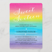 Waterverf Rainbow Sweet Sixteen Party Invite