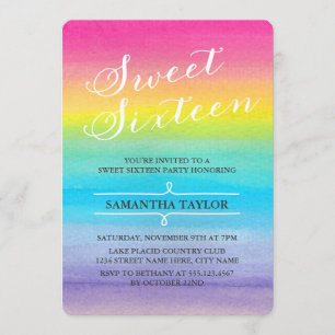 Waterverf Rainbow Sweet Sixteen Party Invite Kaart
