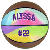 Waterverf Rainbow Swirl, gepersonaliseerd Basketbal (Voorkant)