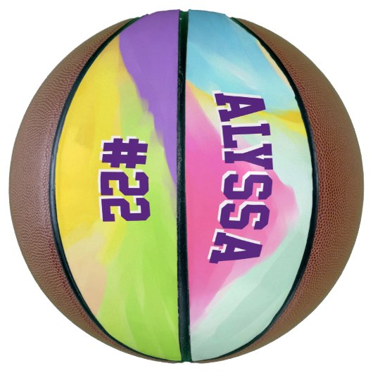 Waterverf Rainbow Swirl, gepersonaliseerd Basketbal (Verticaal)