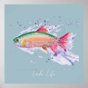 Waterverf Rainbow Trout Lake Life Poster