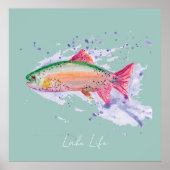 Waterverf Rainbow Trout Lake Life Poster (Voorkant)