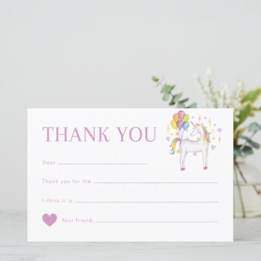 Waterverf Rainbow Unicorn Birthday Dank je wel (Staand voorkant)