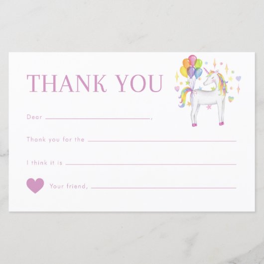 Waterverf Rainbow Unicorn Birthday Dank je wel (Voorkant)