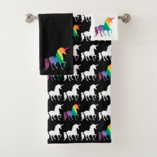 Waterverf Rainbow Unicorn Black White Pattern Bad Handdoek