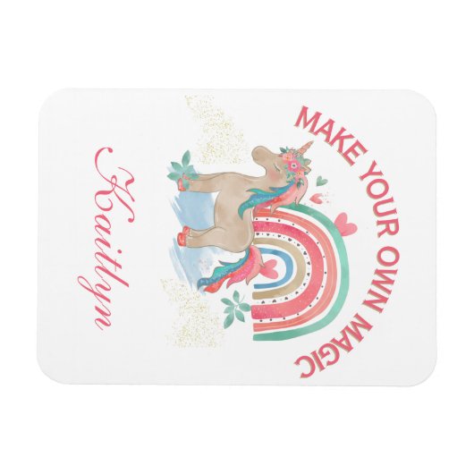 Waterverf Rainbow Unicorn Naam Magic Message Magneet (Horizontaal)