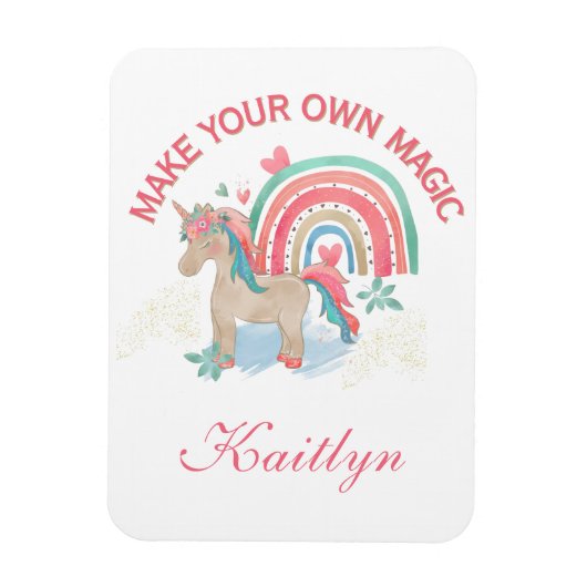 Waterverf Rainbow Unicorn Naam Magic Message Magneet (Verticaal)