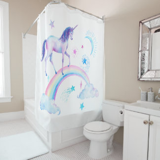 Waterverf Rainbow Unicorn Showgordijn Douchegordijn