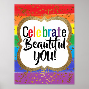 Waterverf Rainbow w Gold Celebrate You Diversity Poster