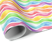 Waterverf Rainbow Wavy Lines op wit Cadeaupapier (Rol Hoek)