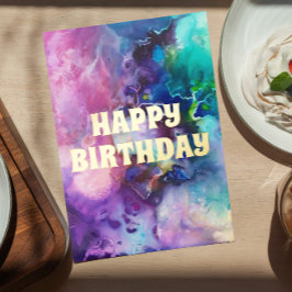 Waterverf Rainbow Whimsical Happy Birthday Folie Wenskaart