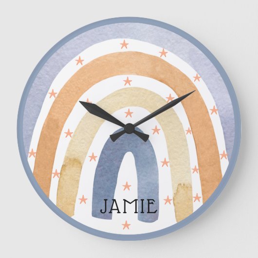 Waterverf Rainbows & Sterren Gepersonaliseerd Grote Klok (Voorkant)