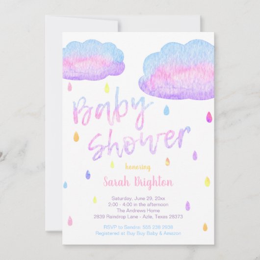 Waterverf Raindrop Baby shower Invitation Kaart (Voorkant)