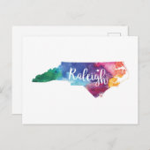 Waterverf Raleigh, North Carolina Briefkaart (Voorkant / Achterkant)