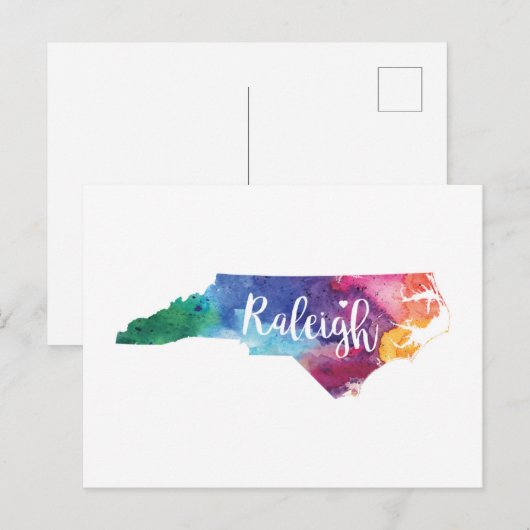 Waterverf Raleigh, North Carolina Briefkaart (Voorkant / Achterkant)