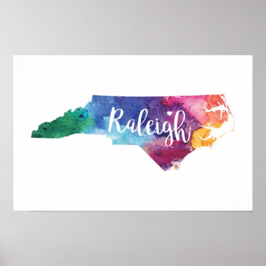 Waterverf Raleigh, North Carolina Poster (Voorkant)