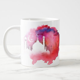 Waterverf Ramadan Moskee Rood en Paars Grote Koffiekop