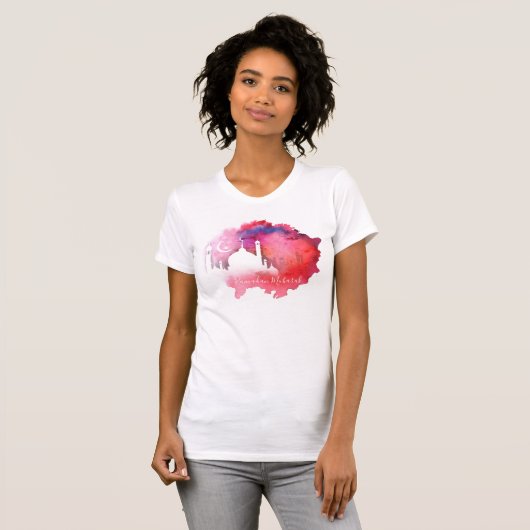Waterverf Ramadan Moskee Rood en Paars T-shirt (Voorkant volledig)