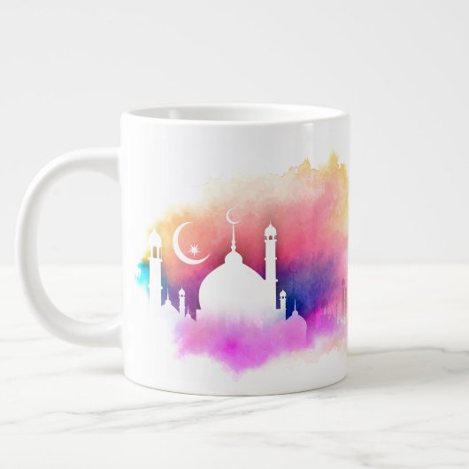 Waterverf Ramadan Mosque Sinaasappels en Purples Grote Koffiekop (Links)
