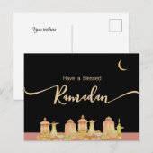 Waterverf Ramadan Mubarak | Ramadan Kareem Briefkaart (Voorkant / Achterkant)