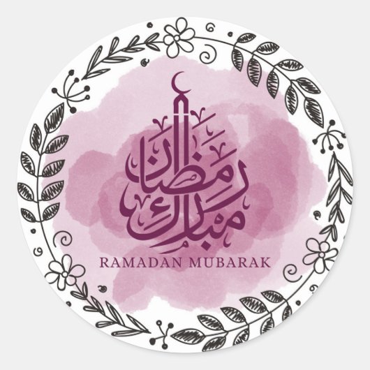 Waterverf Ramadan Mubarak Ronde Sticker (Voorkant)