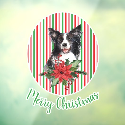 Waterverf rand collie met Poinsettia Custom Raamsticker (Vel 3)