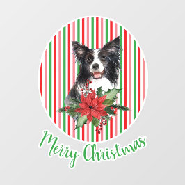 Waterverf rand collie met Poinsettia Custom Raamsticker