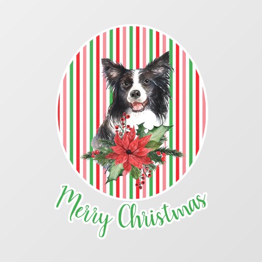 Waterverf rand collie met Poinsettia Custom Raamsticker (Vel)