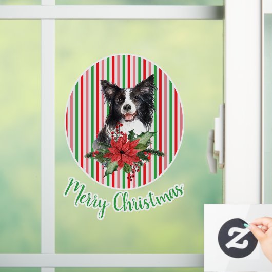 Waterverf rand collie met Poinsettia Custom Raamsticker (Huis)