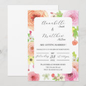 Waterverf Ranunculus Flower Wedding Invitation Kaart (Voorkant / Achterkant)
