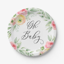 Waterverf Ranunculus Flowers Spring Baby shower Papieren Bordje