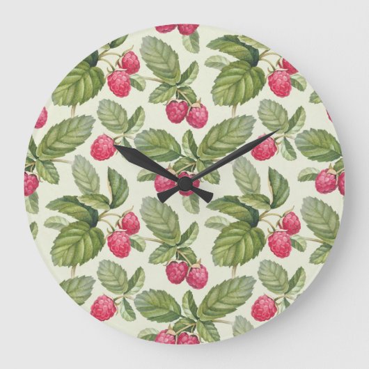 Waterverf Raspberry Naadloos Patroonontwerp Grote Klok (Voorkant)