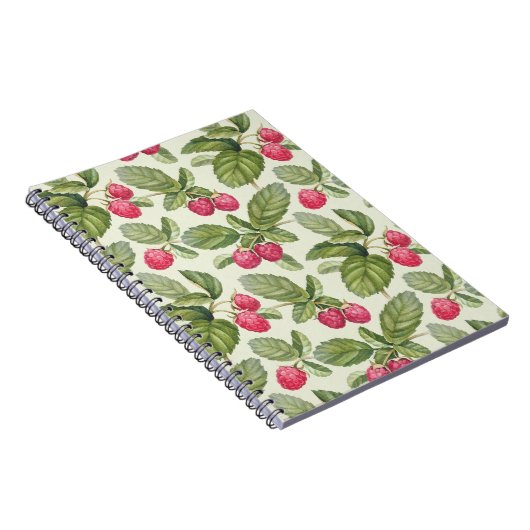 Waterverf Raspberry Naadloos Patroonontwerp Notitieboek (Rechterzijde)