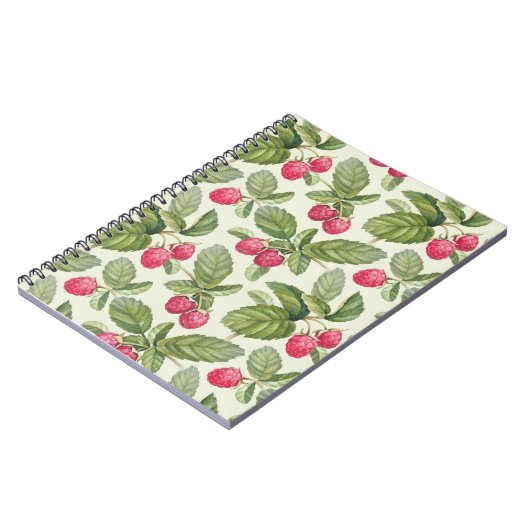 Waterverf Raspberry Naadloos Patroonontwerp Notitieboek (Linkerzijde)