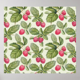 Waterverf Raspberry Naadloos Patroonontwerp Poster