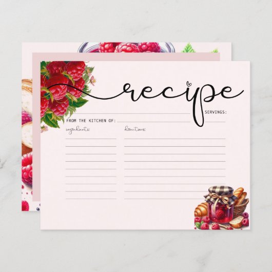 Waterverf Raspberry Recept Kaart (Voorkant / Achterkant)