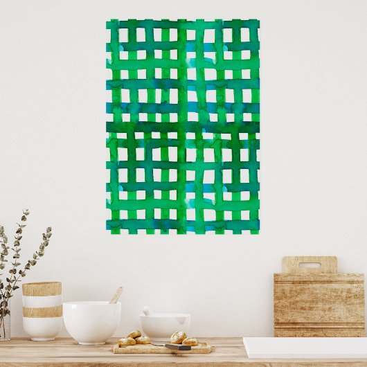 Waterverf raster - groen poster (Keuken)