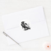 Waterverf Raven - B&W Ronde Sticker (Envelop)