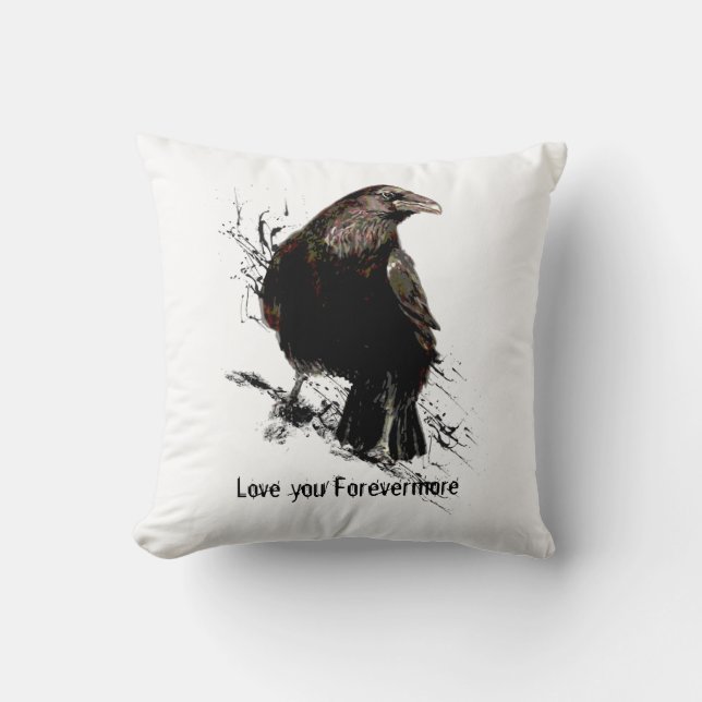 Waterverf Raven Bird Art Black Quote Kussen (Voorkant)