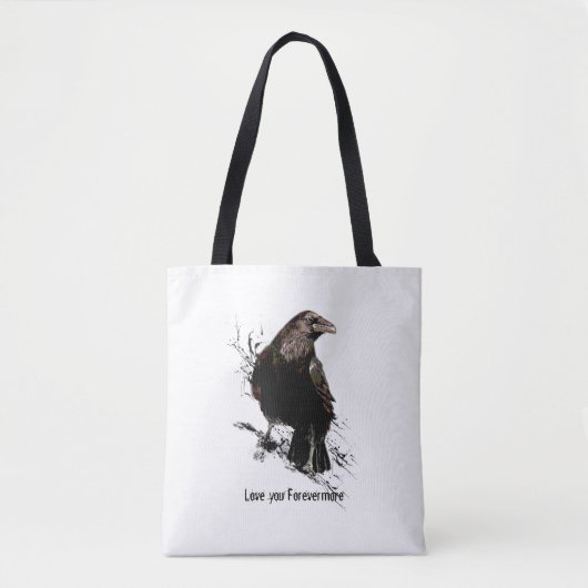 Waterverf Raven Bird Art Black Quote Tote Bag (Voorkant)