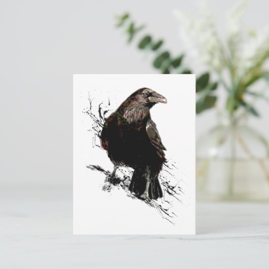 Waterverf Raven Bird Art Briefkaart (Staand voorkant)