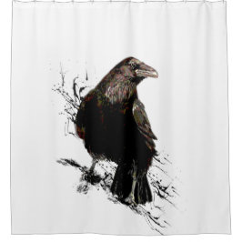 Waterverf Raven Bird Art Douchegordijn