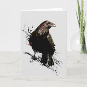 Waterverf Raven Bird Art Kaart