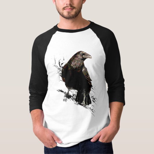 Waterverf Raven Bird Art T-shirt (Voorkant)