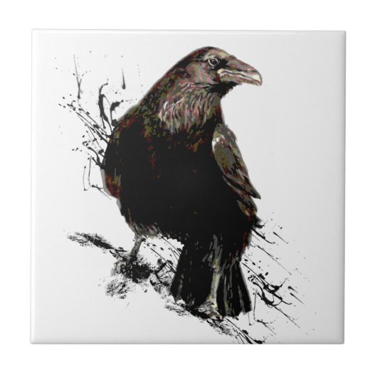 Waterverf Raven Bird Art Tegeltje (Voorkant)