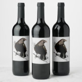 Waterverf Raven Bird Art Wijn Etiket (Flessen)