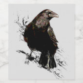 Waterverf Raven Bird Art Wijn Etiket (Enkel label)